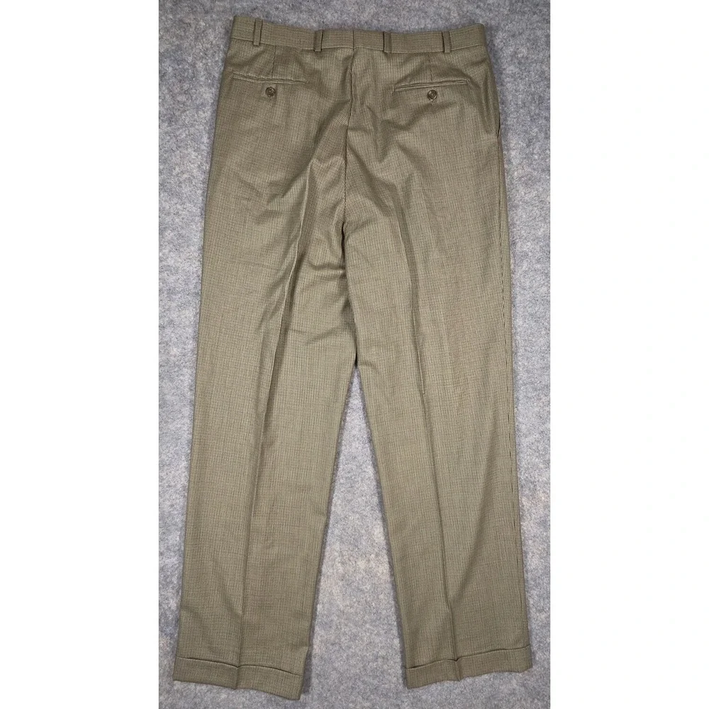 Lauren Ralph Lauren Wool Cashmere Pleated Dress Pants Houndstooth Brown 36x32